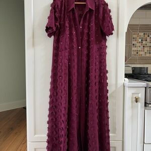 Porridge Short-Sleeve Sheer 3-D Floral Shirtdress